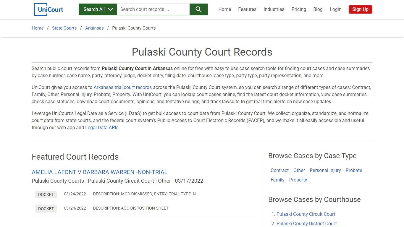 Pulaski County Court Records | Arkansas | UniCourt